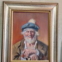 Quadro, dipinto  olio su tela vecchio con pipa