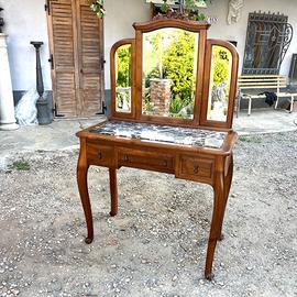Toeletta antica in noce con marmo nero Liberty