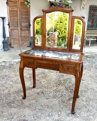 Toeletta antica in noce con marmo nero Liberty