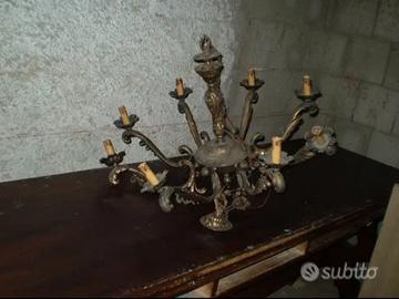 Lampadario in bronzo a 8 luci inizi 900