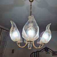 Lampadario in ottone e vetro di murano