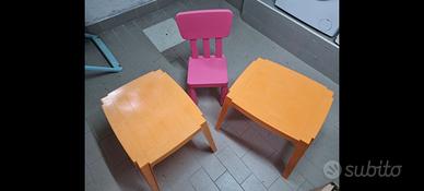 Coppia tavolini e sedia per bimbi