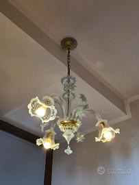Lampadario in Vetro di Murano con Dettagli verdi