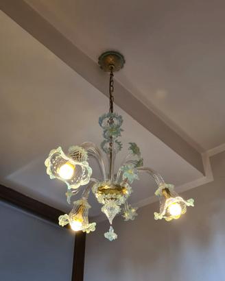 Lampadario in Vetro di Murano con Dettagli verdi