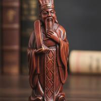 Antica Statuetta Cinese Vintage in Metallo e Legno