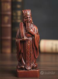 Antica Statuetta Cinese Vintage in Metallo e Legno