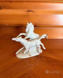 Statuetta Cavalli Ceramica Dipinta a Mano