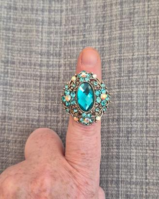 Anello regolabile con cristalli turchesi