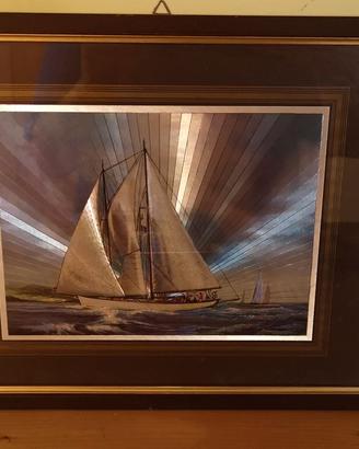 Quadro in lamina "Barca a vela" vintage