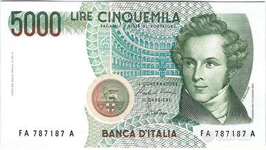 Repubblica Italiana - 5.000 lire tipo Bellini
