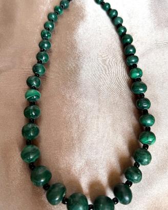 Collana Vintage in Malachite Naturale Lungh. 50cm