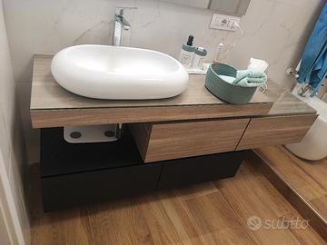 mobile bagno con vetro + lavandino+ rubinetto