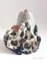 Scultura vintage cinese in pietra saponaria