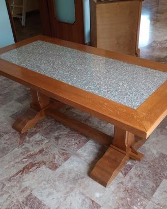 Tavolo in Rovere Massiccio con Piano in Marmo