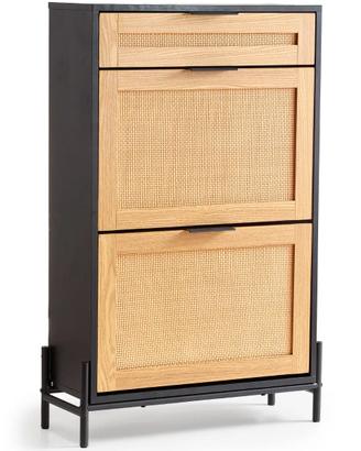 Scarpiera in Rattan 2 Cassetti Ribaltabili Nero