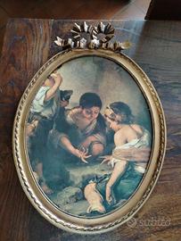 Antica cornice ovale con stampa d'epoca