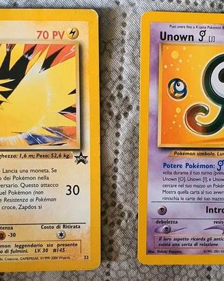 Carte Pokemon Zapdos 23 e Unown J 38 Black Star