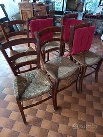 6 sedie vintage impagliate fatte a mano 