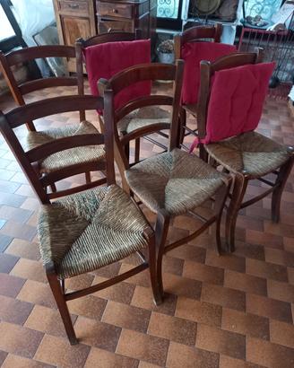 6 sedie vintage impagliate fatte a mano 