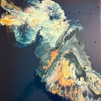 Quadro astratto blu notte, Verde, oro - Tela 50x60