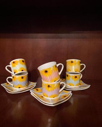 Set 6 tazzine caffè con piattini decoro girasole