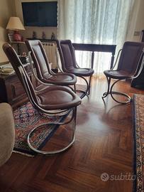 Set 4 sedie vintage anni ’70 in pelle e acciaio
