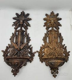 ANTICA COPPIA DI ACQUASANTIERE IN BRONZO  1800