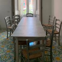 3 Tavoli shabby con 10 sedie impagliate