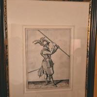 Incisione Antica Con Soldato Del 1600