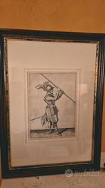 Incisione Antica Con Soldato Del 1600