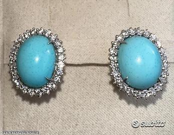 PAIO ORECCHINI ORO 18kt. CON DIAMANTI E TURCHESI