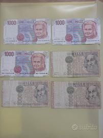 6 Banconote 1000 Lire Marco Polo e Montessori