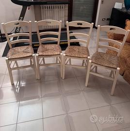 Set 4 Sedie Classiche in Legno Laccato e Paglia