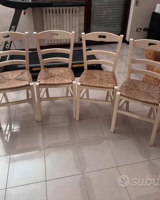 Set 4 Sedie Classiche in Legno Laccato e Paglia