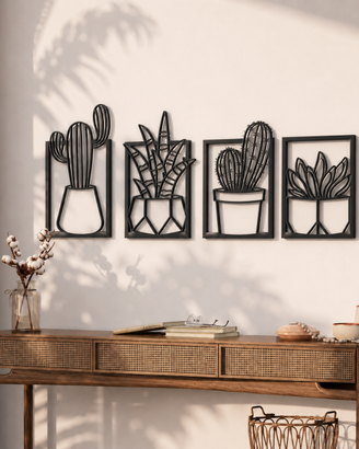 Set di 4 Quadri, Decorazioni Murali di Cactus