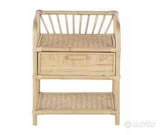 Coppia di comodini nuovi in rattan naturale