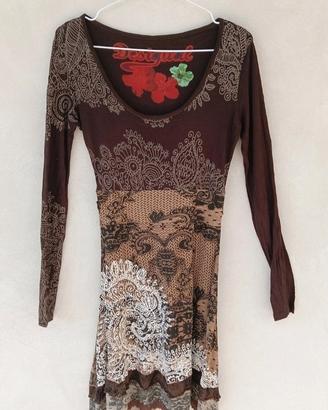 Abito donna Desigual, tg M, vintage boho, marrone 