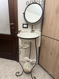 Set lavabo vintage in ferro battuto e ceramica