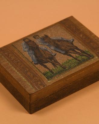 Antica scatola in legno e sughero artigianale 