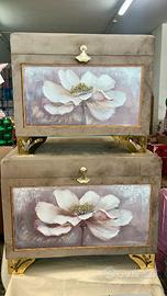 Set 2 pz Puof Baule Panca Velluto Con piedi Oro