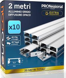 10 Profili da 2 metri (20mt) in Alluminio grigio p