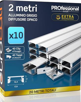 10 Profili da 2 metri (20mt) in Alluminio grigio p