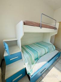Letto a castello a 3posti con cassettoni,3materass