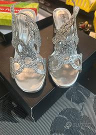 Sandali “Estrada” argento con glitter eleganti