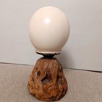 Grande uovo di struzzo con base in legno vintage