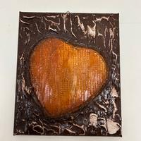 Quadro cuore materico marrone fatto a mano 24x30