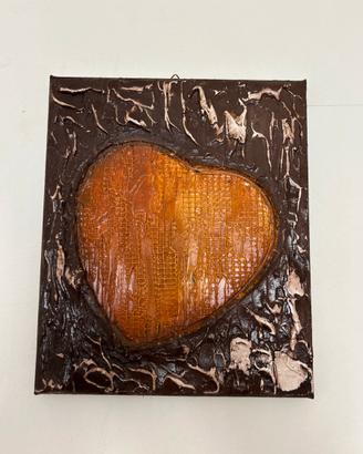 Quadro cuore materico marrone fatto a mano 24x30