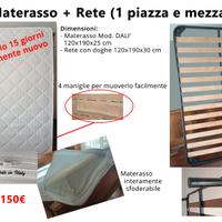 Materasso + Rete da una piazza e mezzo (120x190)