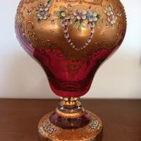 Coppa/centrotavola in vetro rubino con dorature 