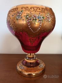 Coppa/centrotavola in vetro rubino con dorature 
